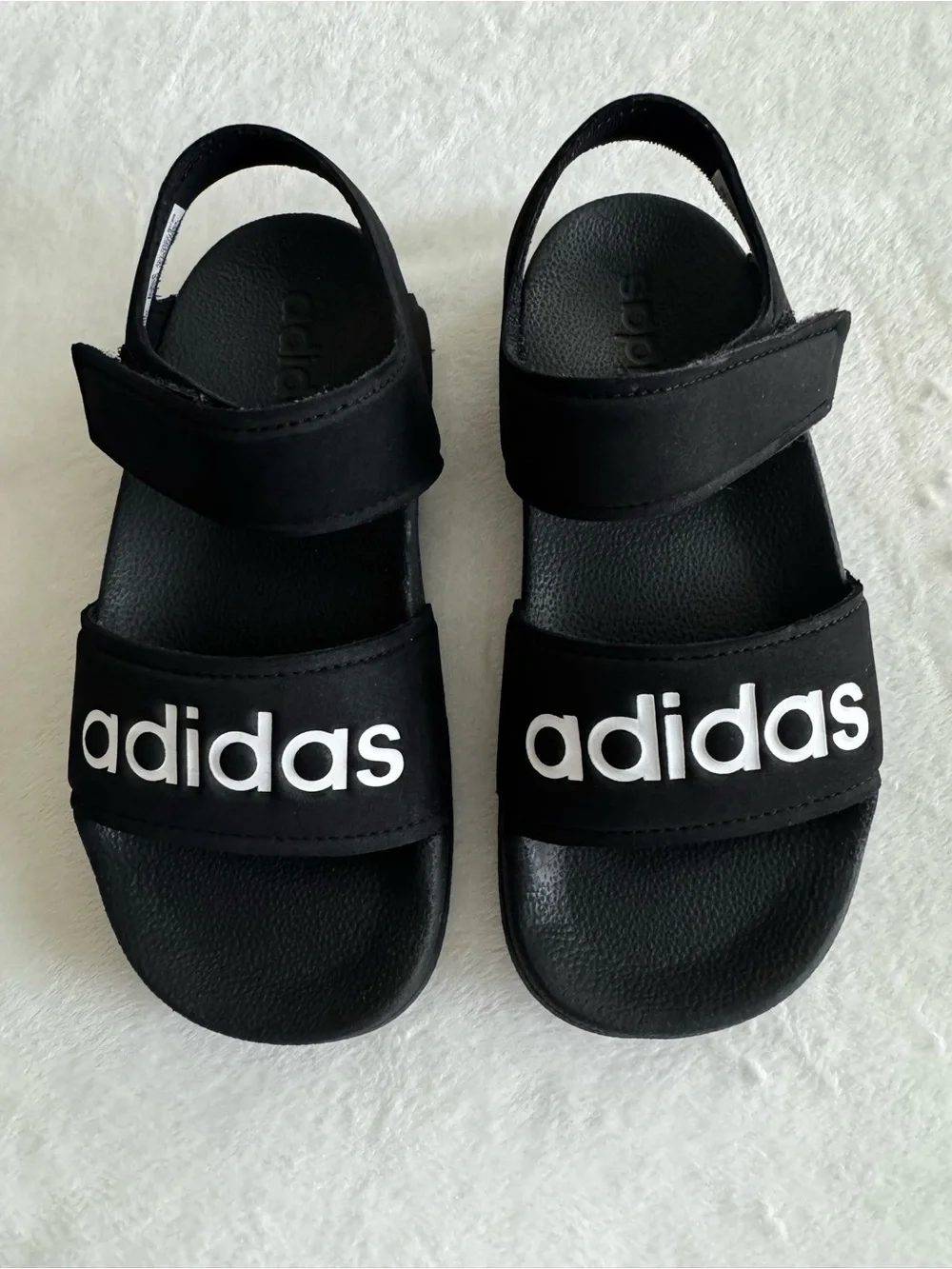 adidas Kids Black Slide Sandals with White Logo